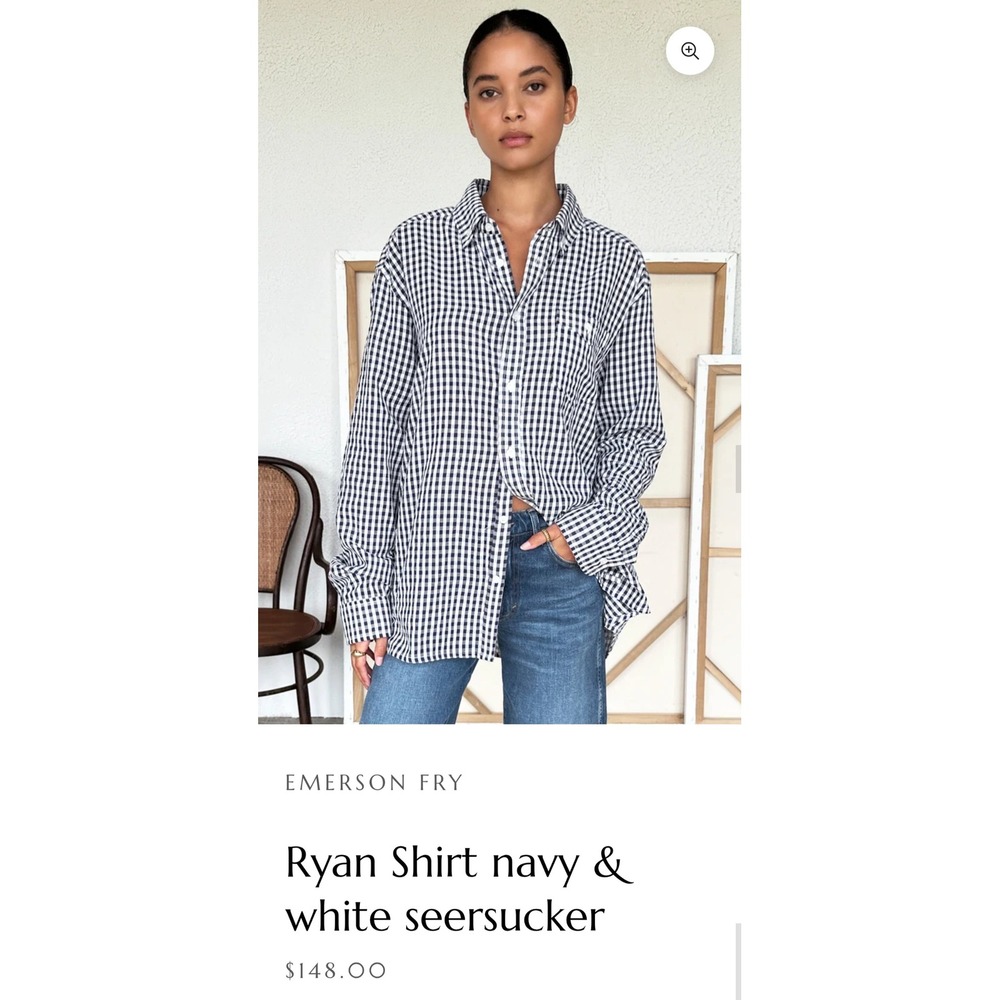 Emerson Fry Love Tomas Ryan Shirt Navy White Seersucker Gingham Button Down M